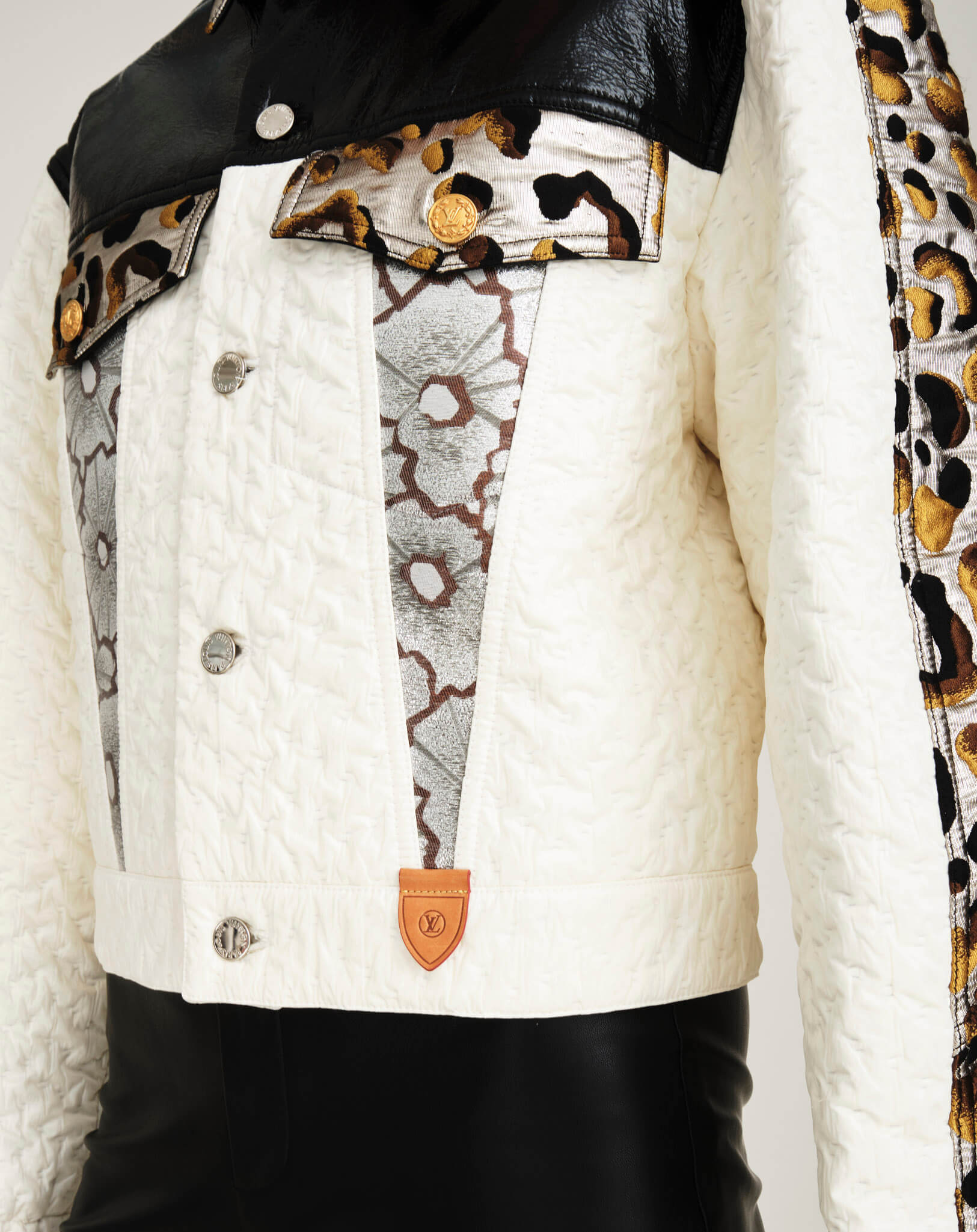 Louis Vuitton - Leopard Detailed Mixed Material Boxy Jacket FR38